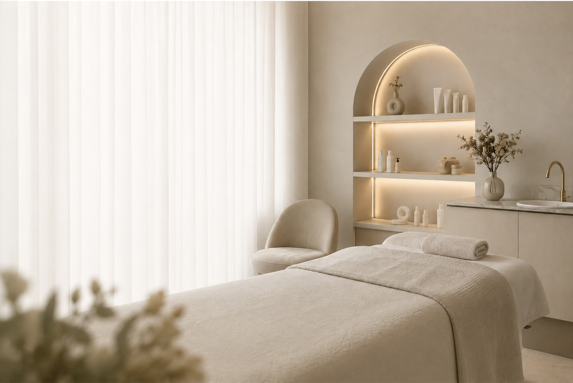 Nord Studio Beauty koncept med elegant behandlingsrum og booking